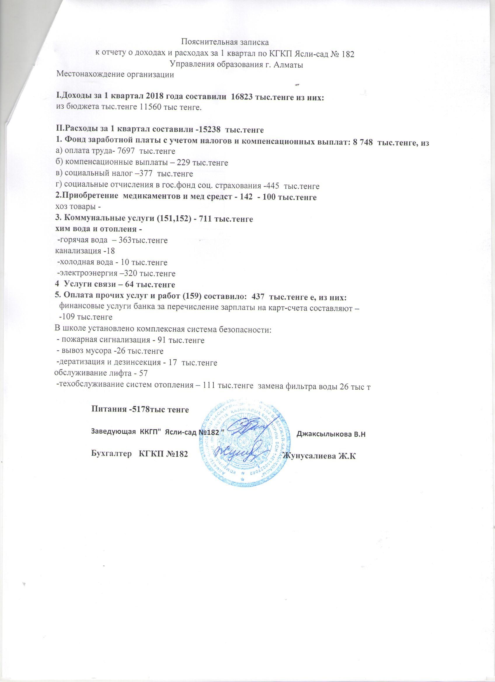 отчет о доходах и расходах 2018г. 1 кв.